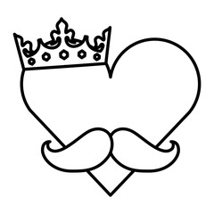 hipster heart in love mustache and crown vector illustration outline