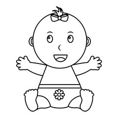 cute little baby girl sitting with diaper vector illustration outline