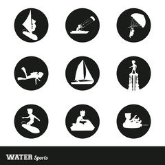 Set of nine water sports round symbols vector illustration graphic design