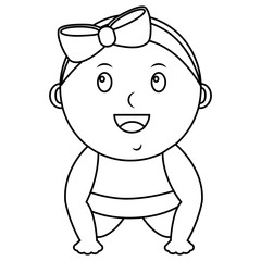cute little baby girl bow happy vector illustration outline