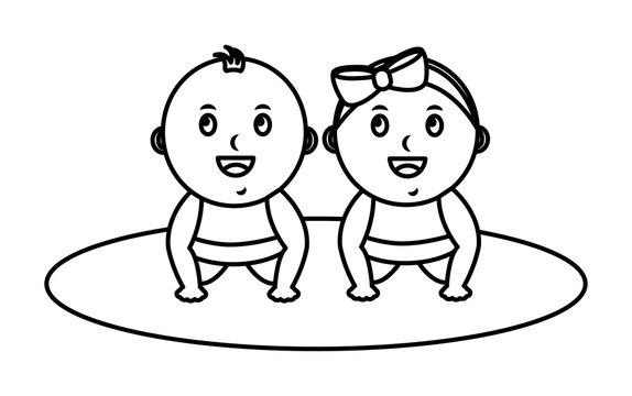 cute little baby boy a girl crawl on all fours vector illustration outline