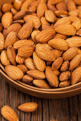 Almonds Nuts Background. Selective focus.