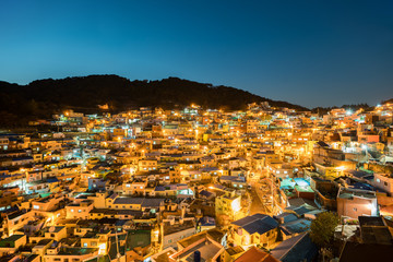 Gamcheon Culture Village at night in Busan, South Korea.