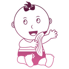 cute little baby girl sitting with a banana vector illustration degraded pink color