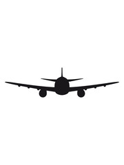 Fototapeta na wymiar vorne front flugzeug fliegen pilot maschine jumbo jet silhuette schwarz umriss urlaub ferien reise