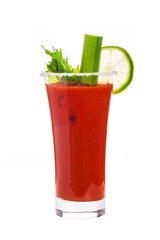 Bloody Mary Cocktail Isolated on white background. Selective focus.