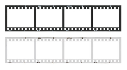 film strip with frames, empty black and white 135 type (35mm) in negative and positive isolated on...