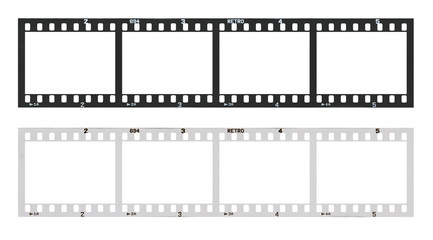 film strip with frames, empty black and white 135 type (35mm) in negative and positive isolated on white background with work path.