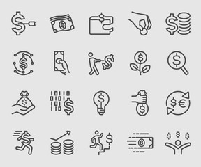 Line icons set for business money