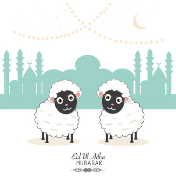 Sheeps. Islamic festival of sacrifice, eid al adha celebration greeting card