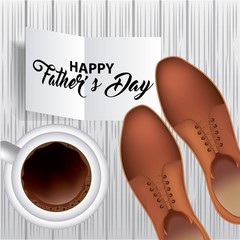 happy fathers day sign celebration dad top cup coffee shoes vector illustration