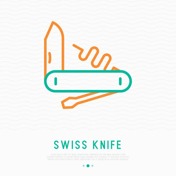 Swiss knife thin line icon. Modern vector illustration of tourism equipment.