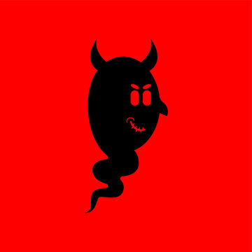 Heck black ghost. Evil spook with horns.