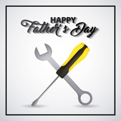 happy fathers day frame white background screwdriver key tools vector illustration