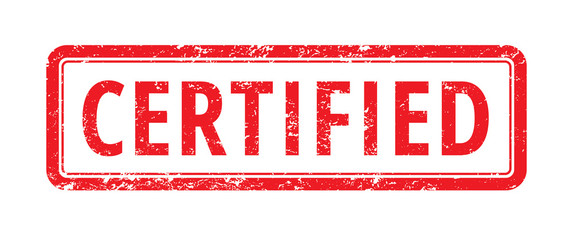 red stamp with the words certified