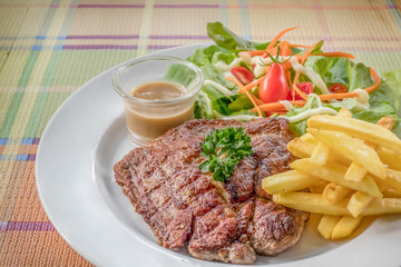 Grilled steak on dish