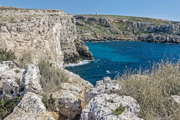 Fototapeta na wymiar seascape of Mediterranean ocean with cliff in Malta 