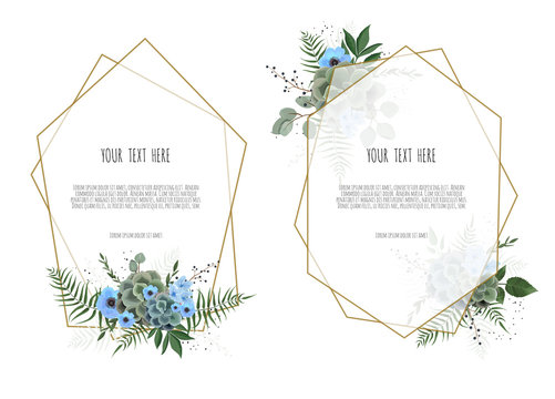 Set botanic card with wild flowers, leaves. Spring ornament concept. Floral poster, invite.