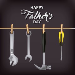 happy fathers day black background shopkeeper many tools vector illustration