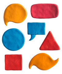 Clay putty, plasticine handmade shapes and badges templates. Geometry objects, backgrounds for text...