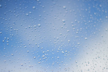 Naklejka na ściany i meble Raindrops on glass close up.