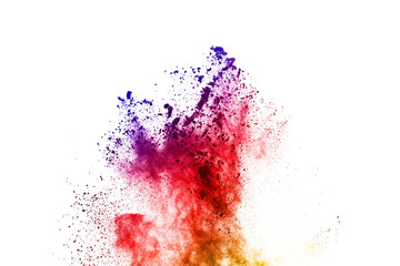 abstract powder splatted on white background,Freeze motion of color powder exploding/throwing color...