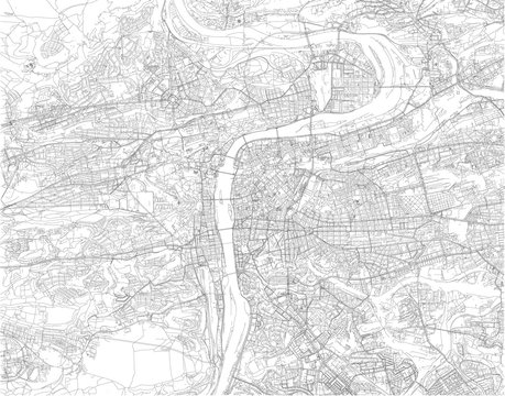 Cartina di Praga, vista satellitare, città, Repubblica Ceca. Strade della città e case. Capitale