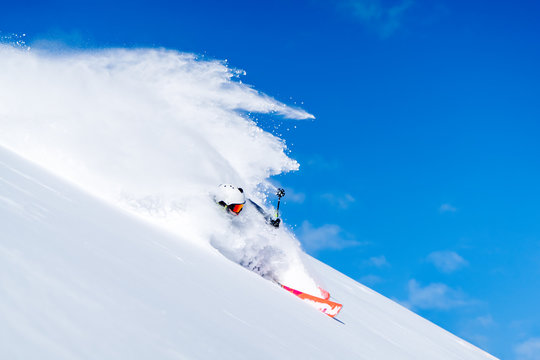 Man skiing in fresh powder snow, Zauchensee, Salzburg, Austria