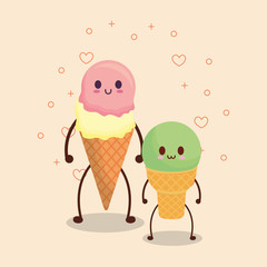 Kawaii ice creams over orange background, colorful design. vector illustration