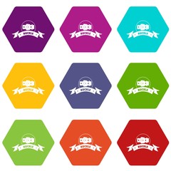 Buckle wear icons 9 set coloful isolated on white for web