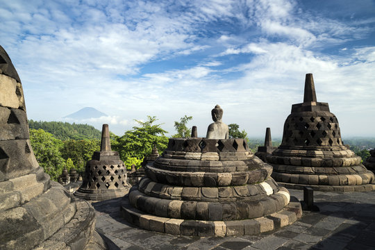 Stupas at Borobudur temple, Central Java, Indonesia