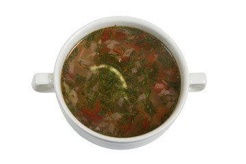 Fish soup isolated on white background