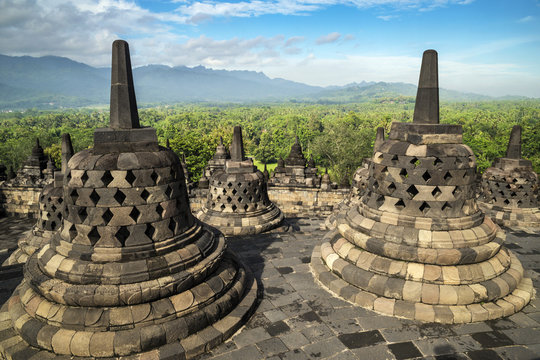Stupas, Borobudur, Central Java, Indonesia