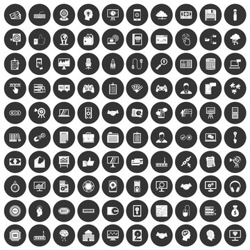100 web development icons set in simple style white on black circle color isolated on white background vector illustration