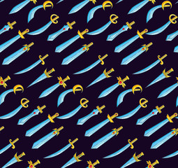 Swords doodle colorful seamless vector pattern