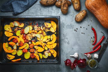 a set of stewed vegetables in baking tray