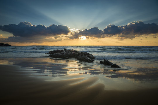 Coastal sunset, Los Lances beach, Tarifa, Cadiz, Andalucia, Spain
