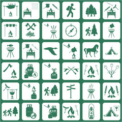 Set of travel and camping equipment icons