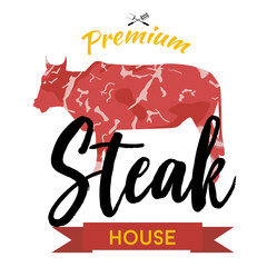 logo steak house text and meat vector cartoon with white background