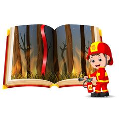 forest on fire in the book and firefighter