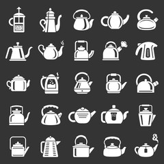 Kettle teapot icons set vector white isolated on grey background 