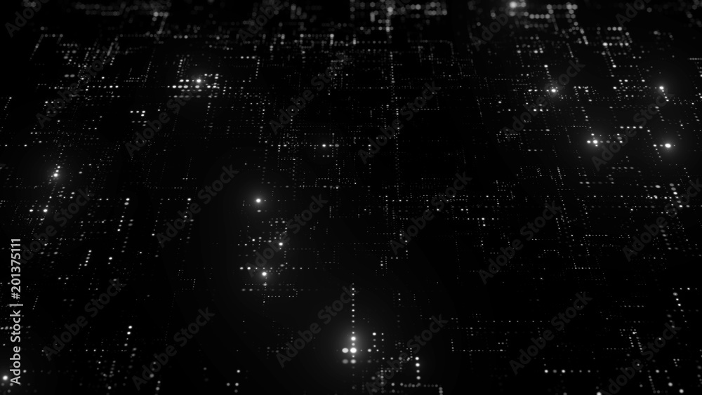 Poster 3d render abstract digital background with tech dots. technology concept with bright glow circles pa