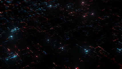 Fototapeta premium 3d render abstract digital background with tech dots. Technology concept with bright glow circles particles.