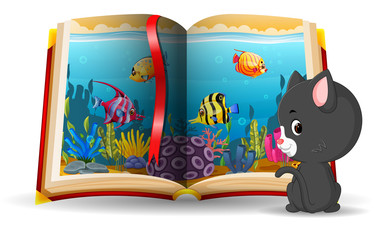 ocean scene in the book and cat