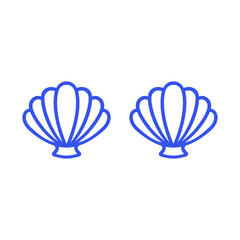 Blue mermaid bra. Outline mermaid top - t-shirt design. Scallop sea shell. Clam. Conch. Seashell - flat vector icon.