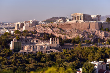 Fototapeta na wymiar Panoramic Skyline of the capital city of Athens and the famous Acropolis Hill in Greece