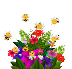 bees flying over some flowers