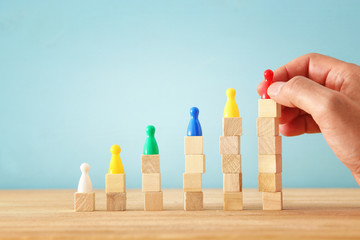 concept image of hand putting figure on top of chart, human resources and management concept.