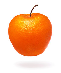 Orange-apple fruit on white background. Apple with an orange texture.