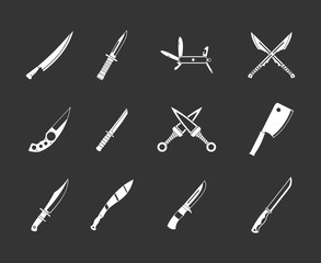 Knife icon set vector white isolated on grey background 